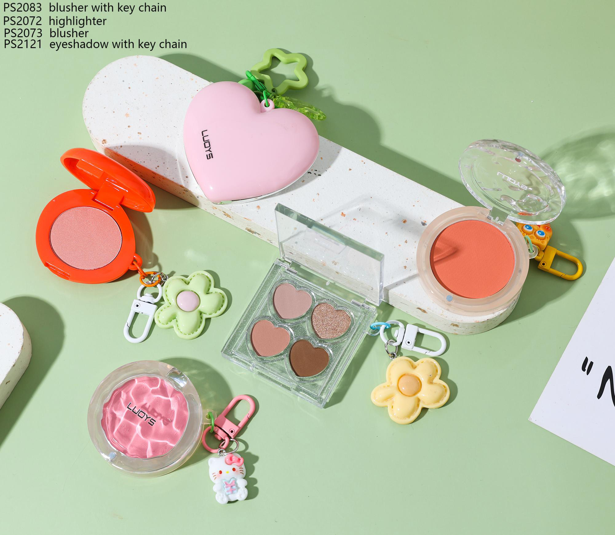PS2083 blusher with key chain PS2072 highlighter PS2073 blusher PS2121 eyeshadow with key chain
