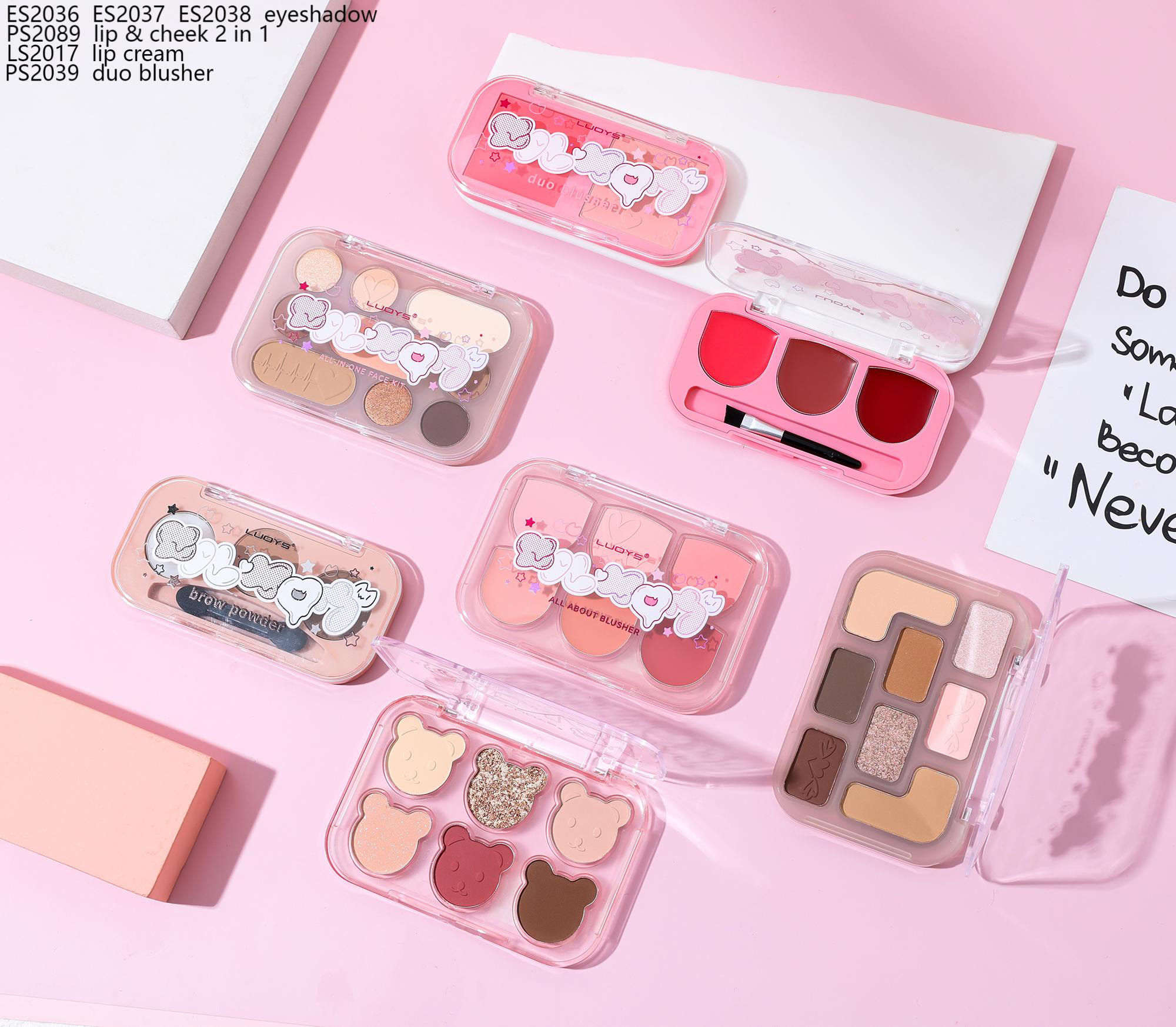 ES2036 ES2037 ES2038 eyeshadow PS2089 lip & cheek 2 in 1 2017 lip cream PS2039 duo blusher