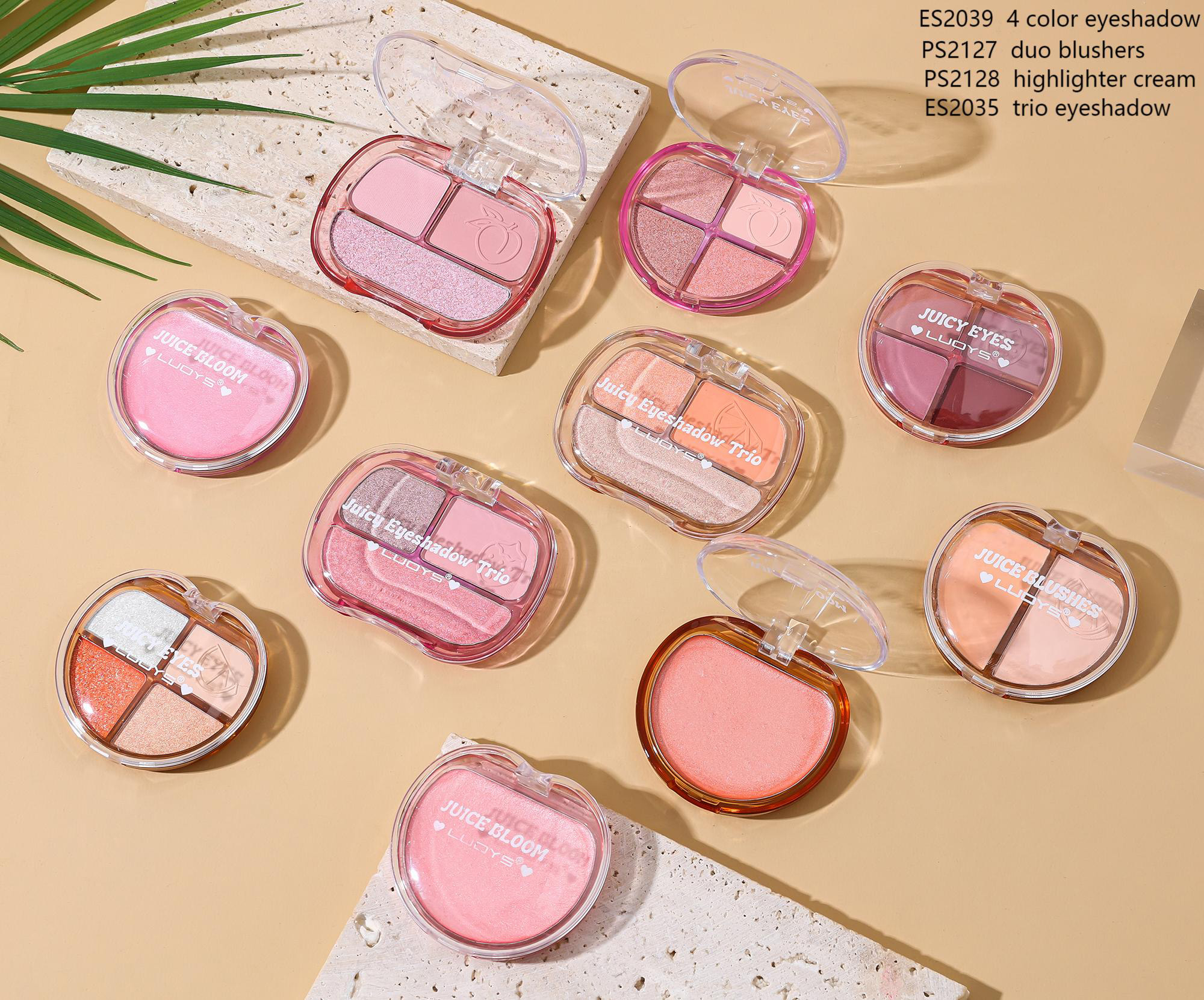 ES2039 4 color eyeshadow PS2127 duo blushers PS2128 highlighter cream ES2035 trio eyeshadow