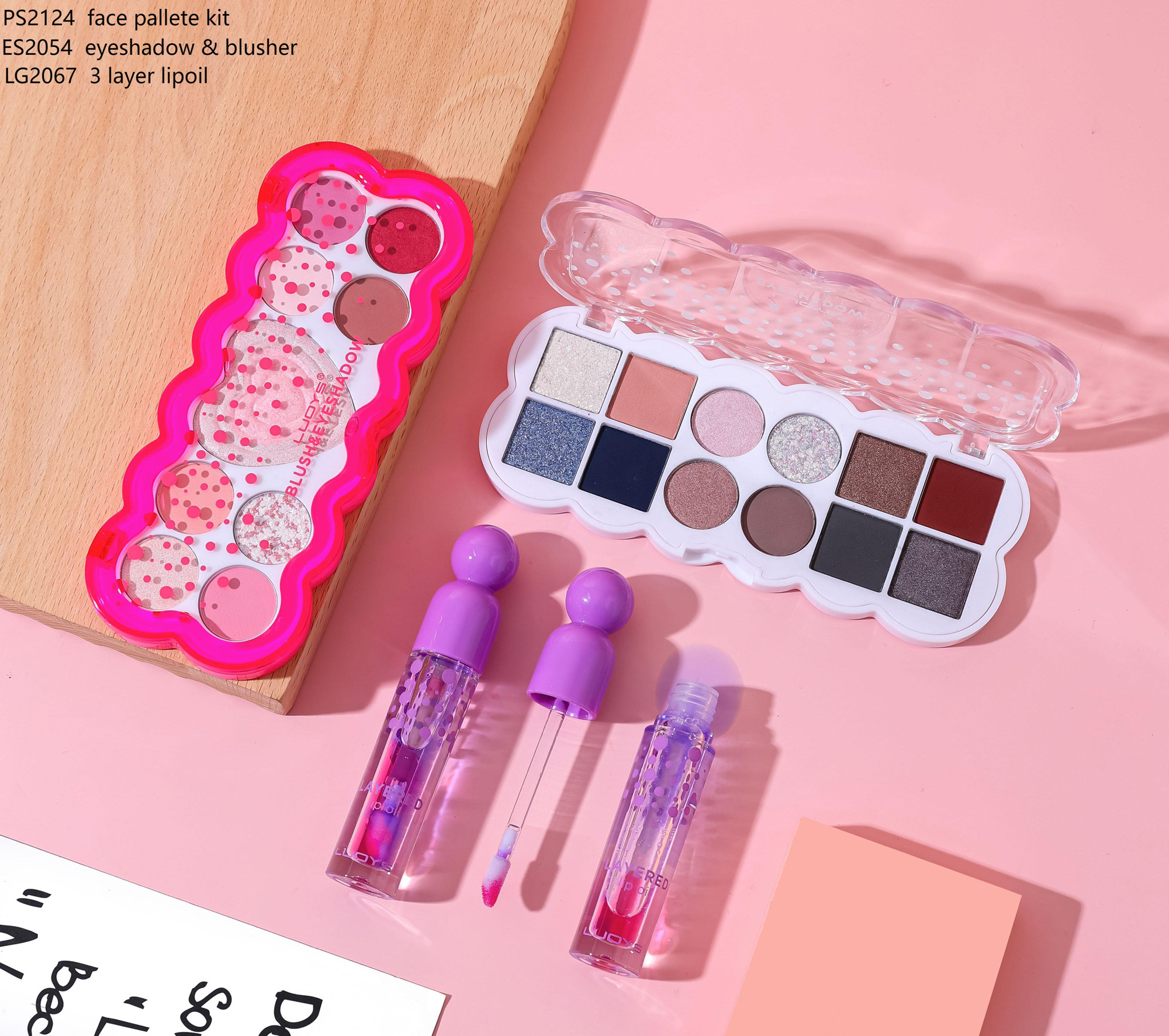 PS2124 face pallete kit ES2054 eyeshadow & blusher LG2067 3 layer lipoil