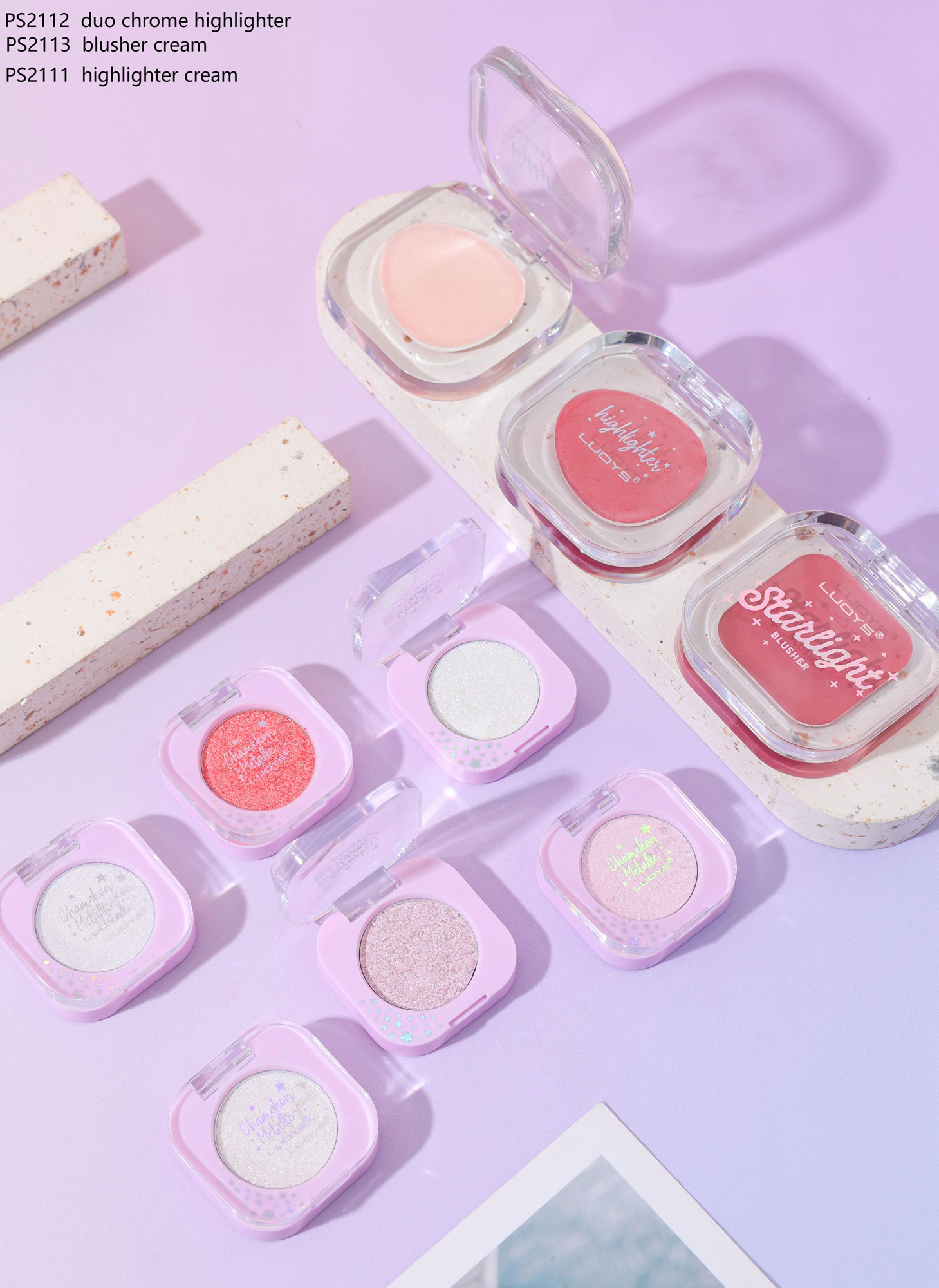 PS2112 duo chrome highlighter PS2113 blusher cream PS2111 highlighter cream