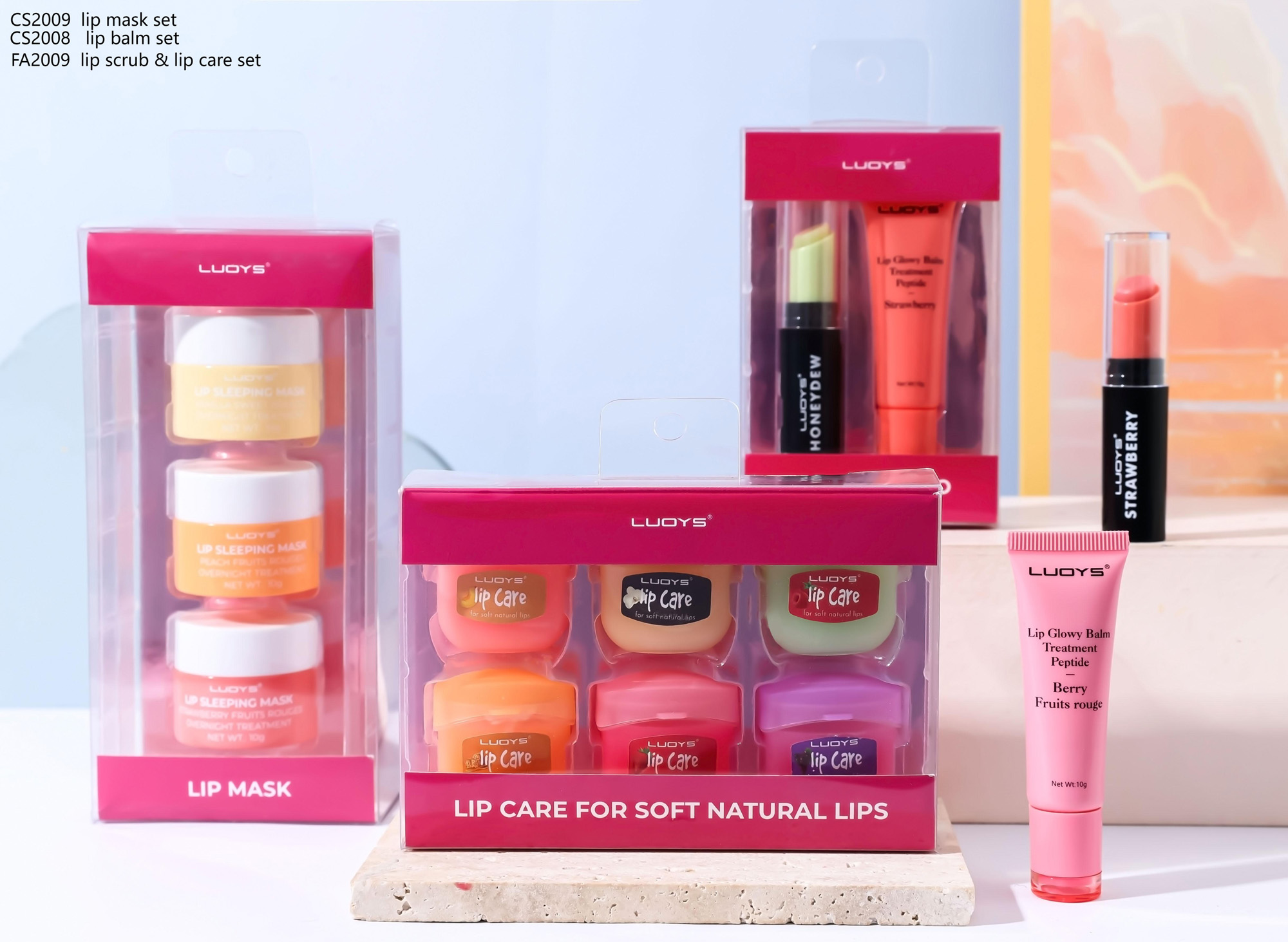 CS2009 lip mask set CS2008 lip balm set FA2009 lip scrub & lip care set