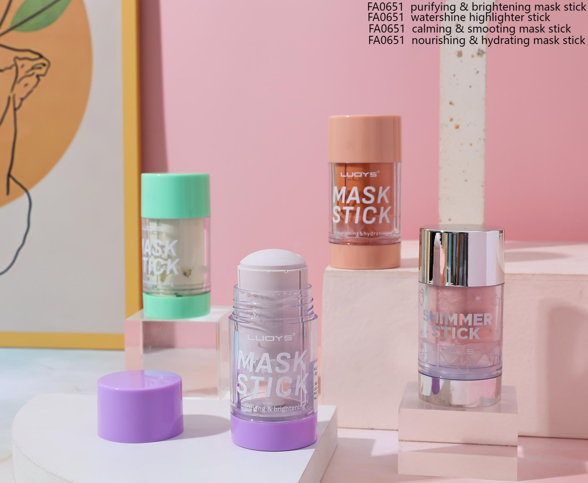 FA0651 purifying & brightening mask stick FA0651 watershine highlighter stick FA0651 calming & smooting mask stick FA0651 nourishing & hydrating mask stick