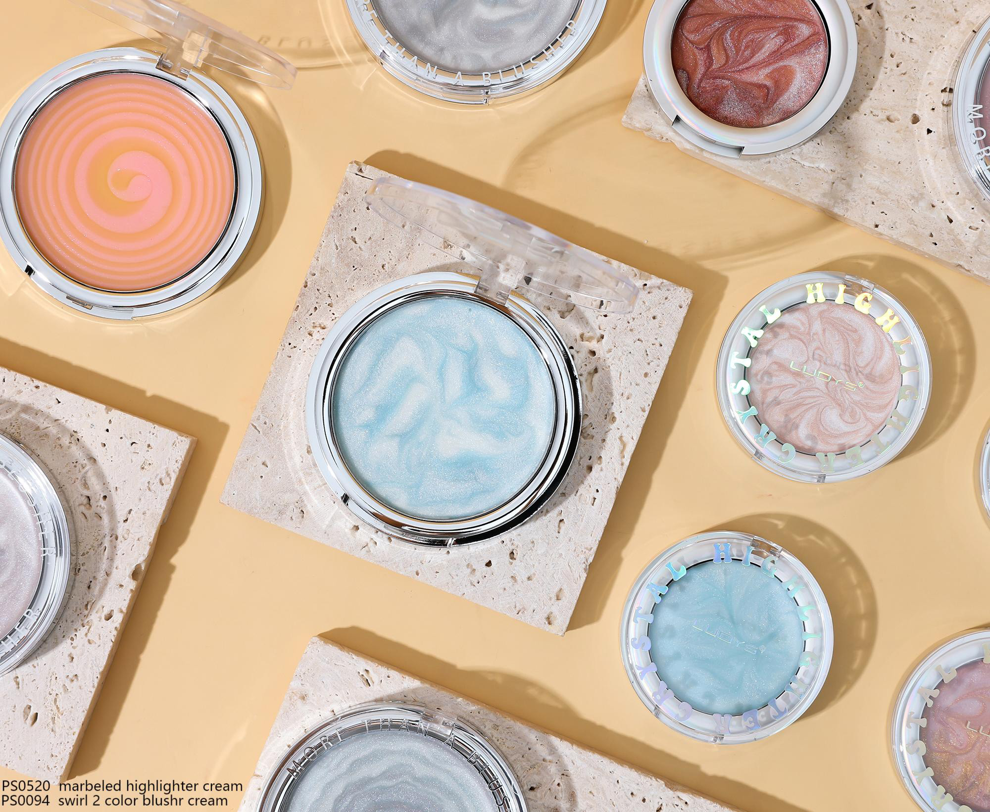 PS0520 marbeled highlighter cream PS0094 swirl 2 color blushr cream